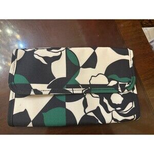 VERA BRADLEY Black White Green Print Brush And Pencil Bag